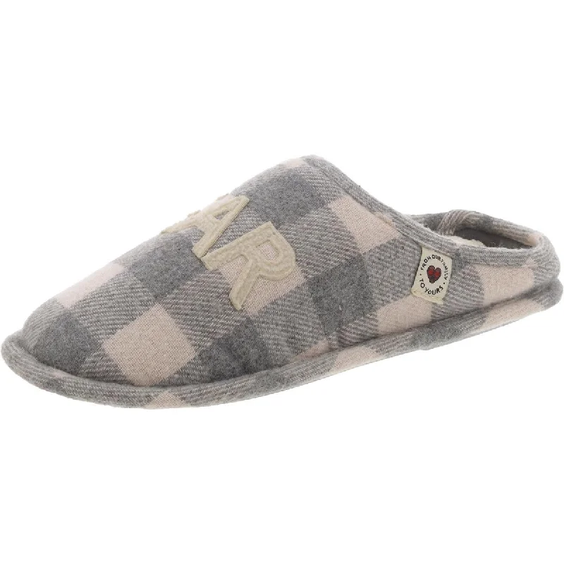 Dearfoams Womens Plaid Faux Fur Lined Slide Slippers