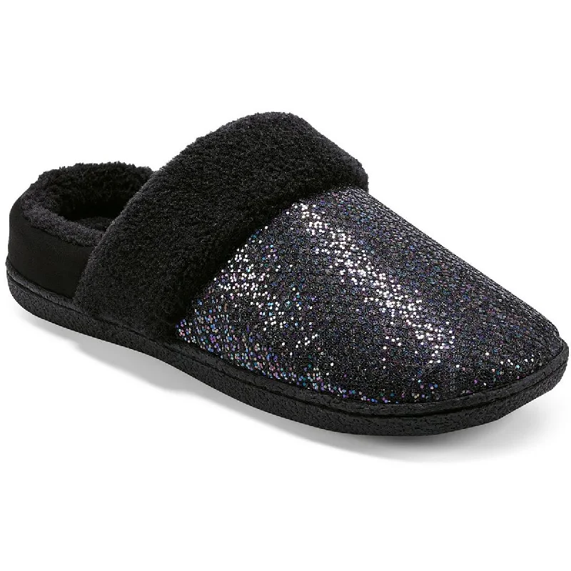 Easy Spirit Womens Siesta 8 Faux Fur Glitter Loafer Slippers