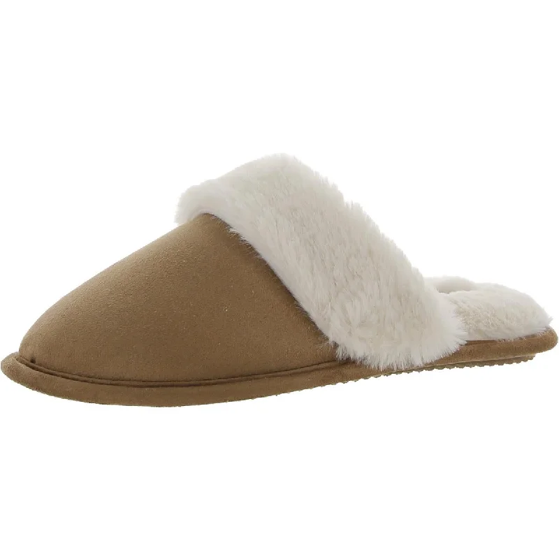 Izod Womens Faux Fur Slip On Slide Slippers