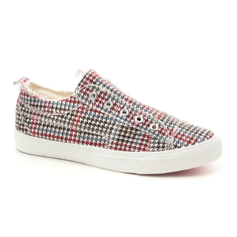 Multi Houndstooth Slip On Sneaker In White Black Red