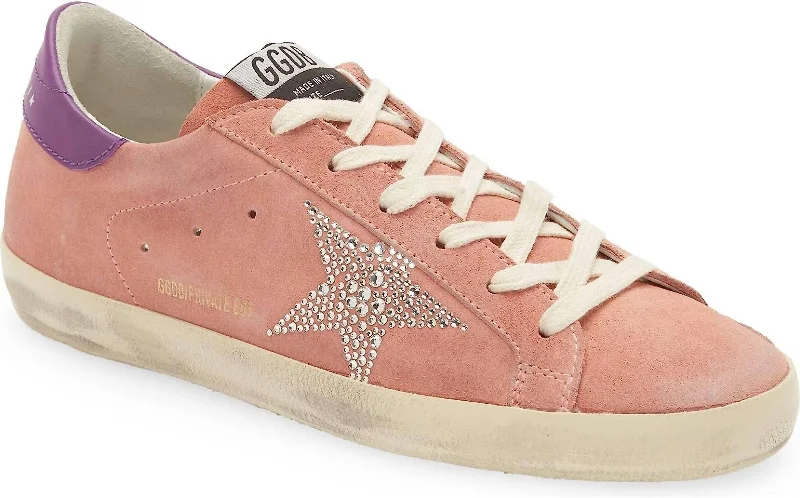 Super Star Lace Up Suede Leather Sneakers In Pink