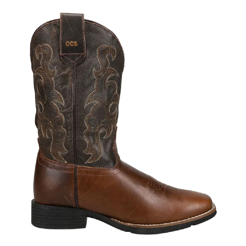 Trigger Tooled-Inlay Square Toe Cowboy Boots