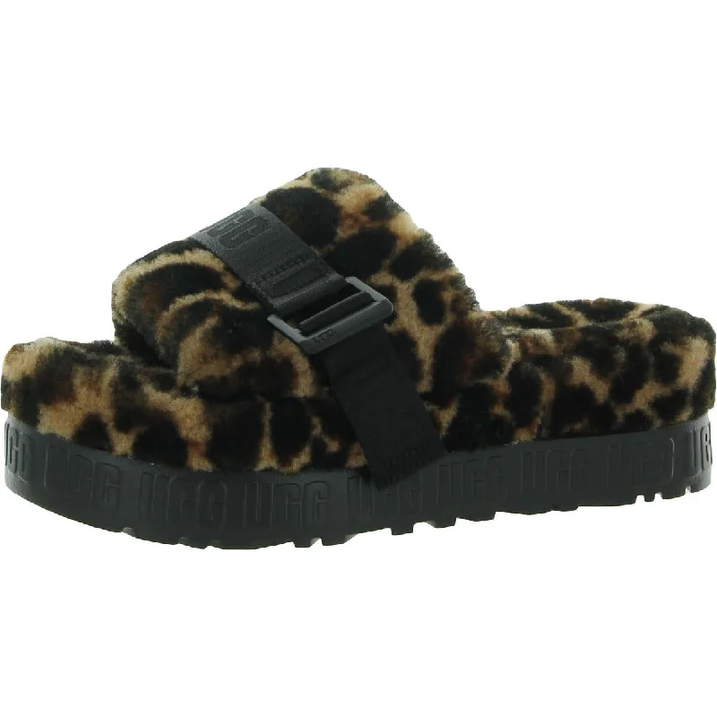 Ugg Womens Fluffita Wool Slip On Slide Slippers