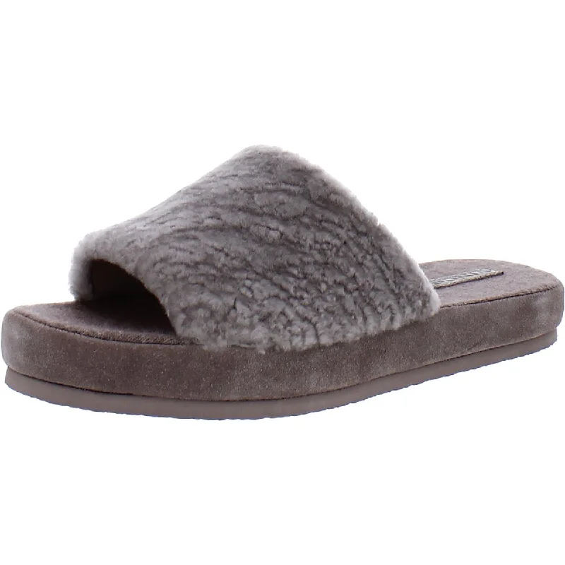 Vince Womens Kenia Lamb Fur Comfort Slide Slippers