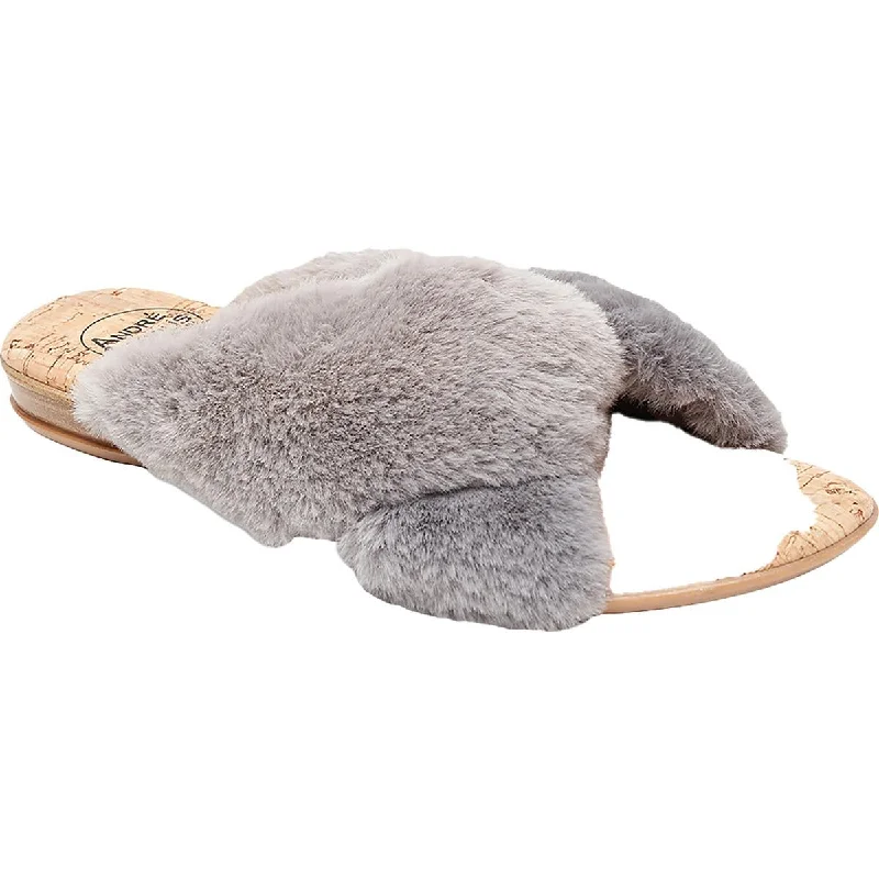 André Assous Womens NALLY Faux Fur Slip On Flat Shoes