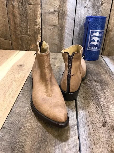 Fashionable Casual Loafers Brown Distress  Zip Up Tres Outlaws Women's Flamingo Boot 2136*