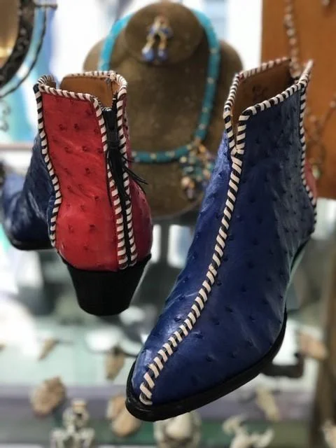 Must-Have Boots Sale "Red & White"  Braided Blue Ostrich  Tres Outlaws Flamingo 2421
